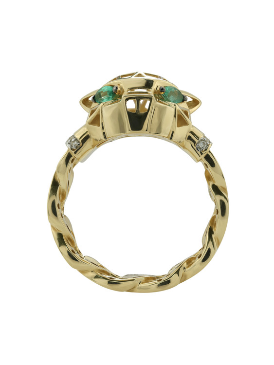 Кольцо из лимонного золота c бриллиантами и изумрудом