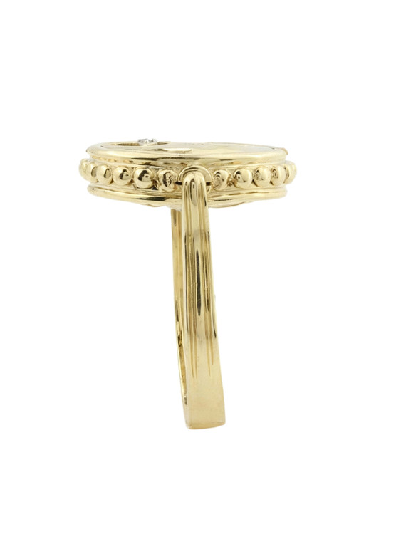 Кольцо из лимонного золота c бриллиантами, лазуритом и перламутром