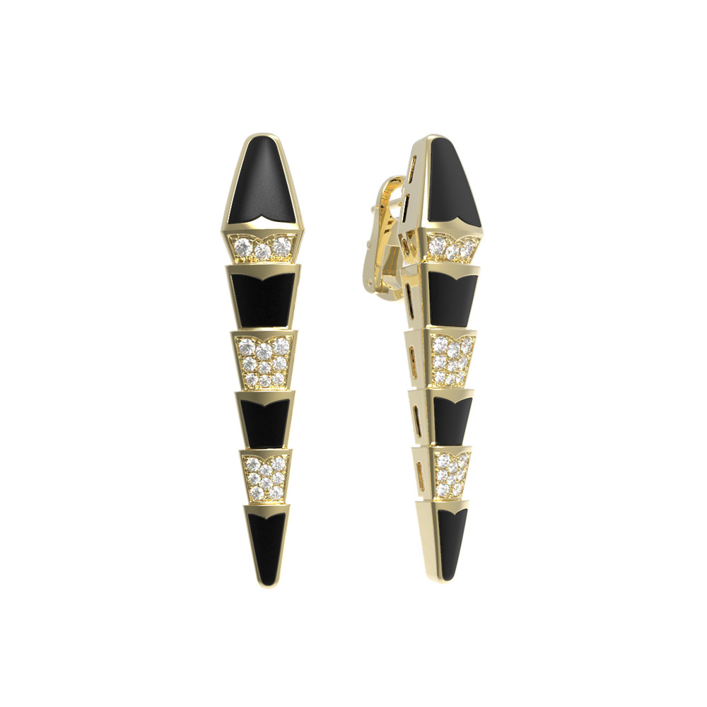 Серьги из лимонного золота c бриллиантами и ониксом