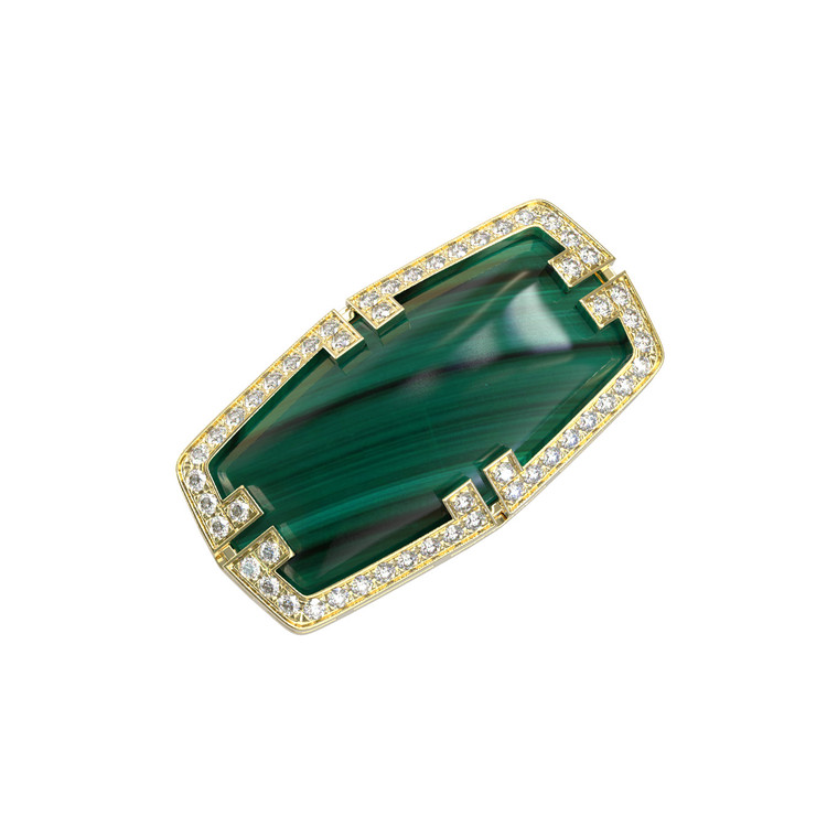 Кольцо из лимонного золота c бриллиантами, рубином и малахитом