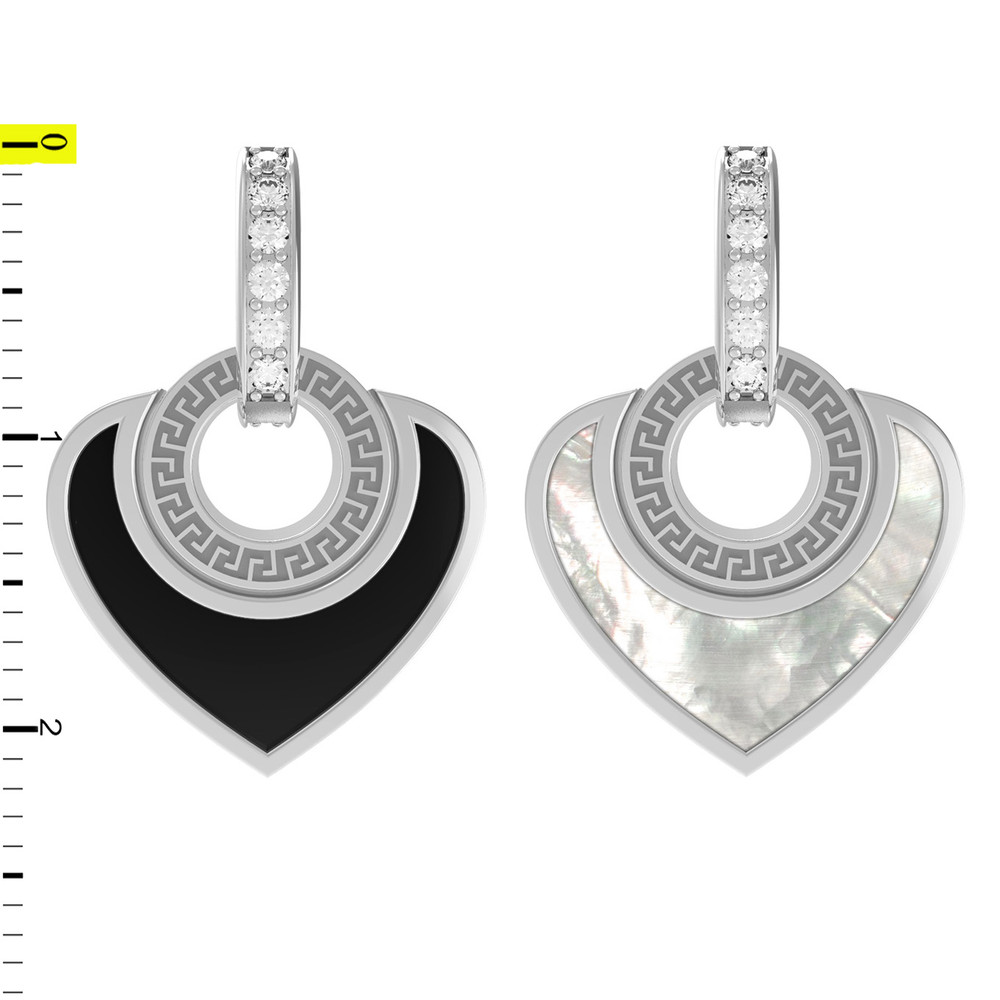 Подвеска из белого золота c фианитом, ониксом и перламутром