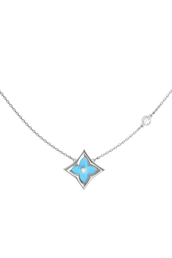 Колье из белого золота c бриллиантами и бирюзой