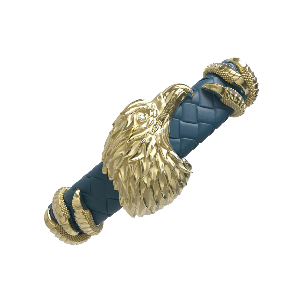 Браслет из лимонного золота c бриллиантами и кожаным шнурком