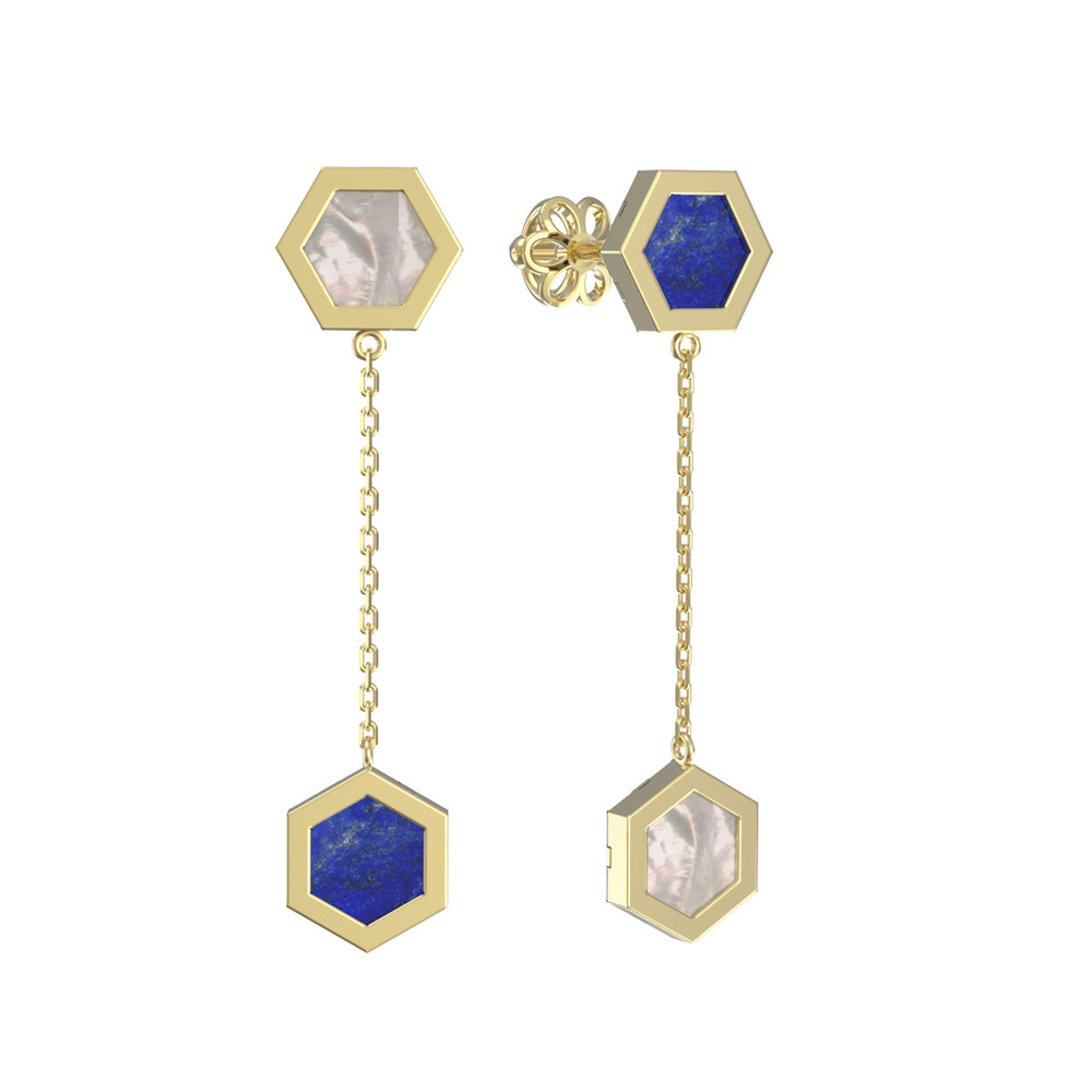 Серьги из лимонного золота c лазуритом и перламутром