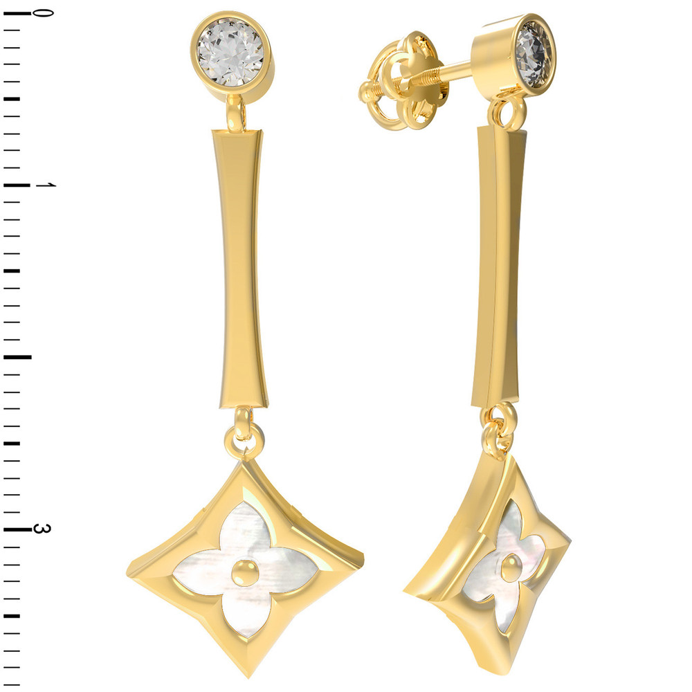 Серьги из лимонного золота c фианитом и перламутром