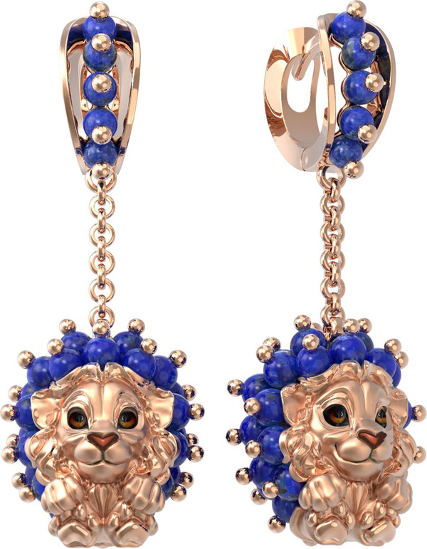 Серьги из золота c эмаль и лазуритом