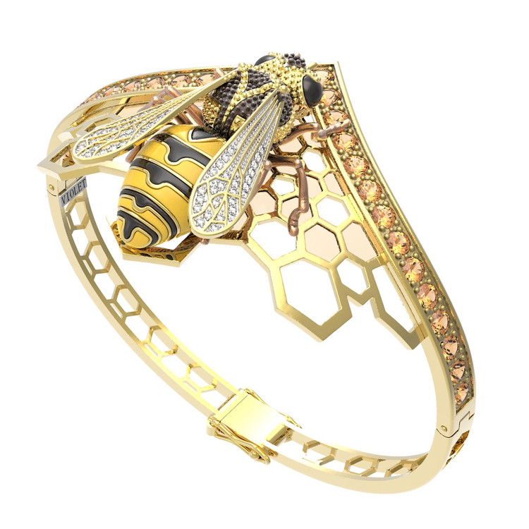 Браслет из лимонного золота c эмаль , фианитом, цитрином и эмалью