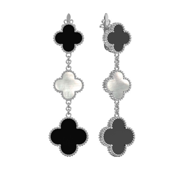 Серьги из белого золота c ониксом и перламутром