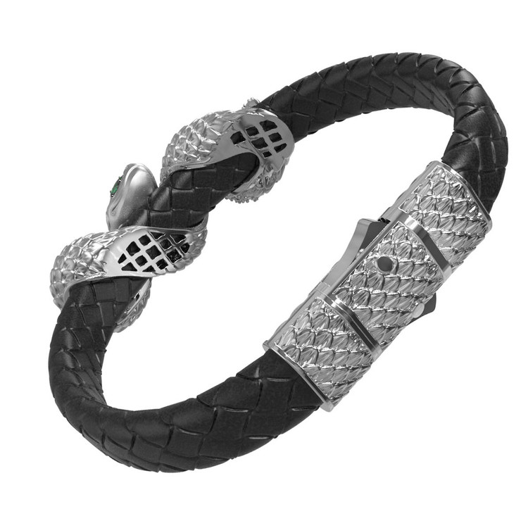 Браслет из белого золота c бриллиантами, изумрудом и шнурком