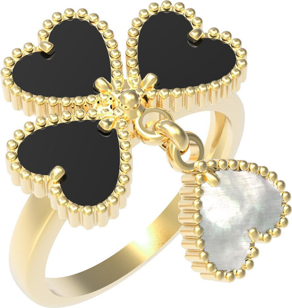 Кольцо из лимонного золота c ониксом и перламутром