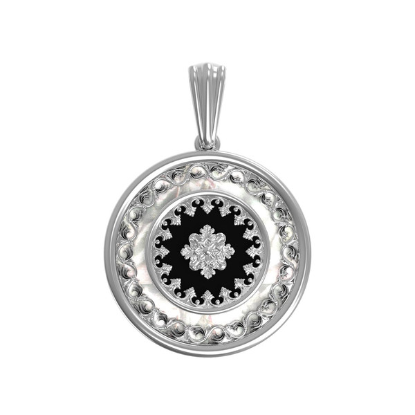 Подвеска из белого золота c ониксом и перламутром