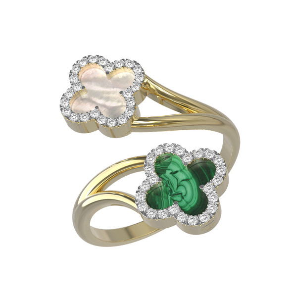 Кольцо из лимонного золота c бриллиантами, малахитом и перламутром