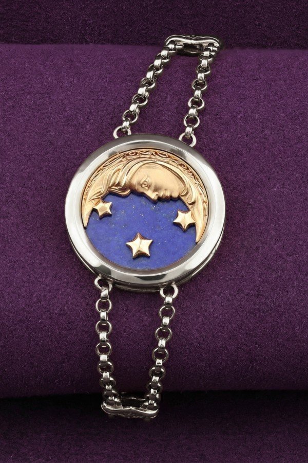 Браслет из белого золота c бирюзой и лазуритом