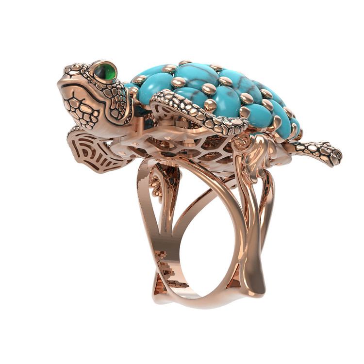 Кольцо из золота c эмалью и бирюзой