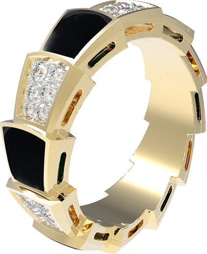 Кольцо из лимонного золота c бриллиантами и ониксом