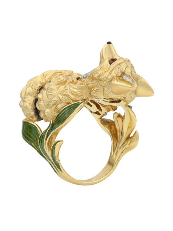 Кольцо из лимонного золота c эмалью