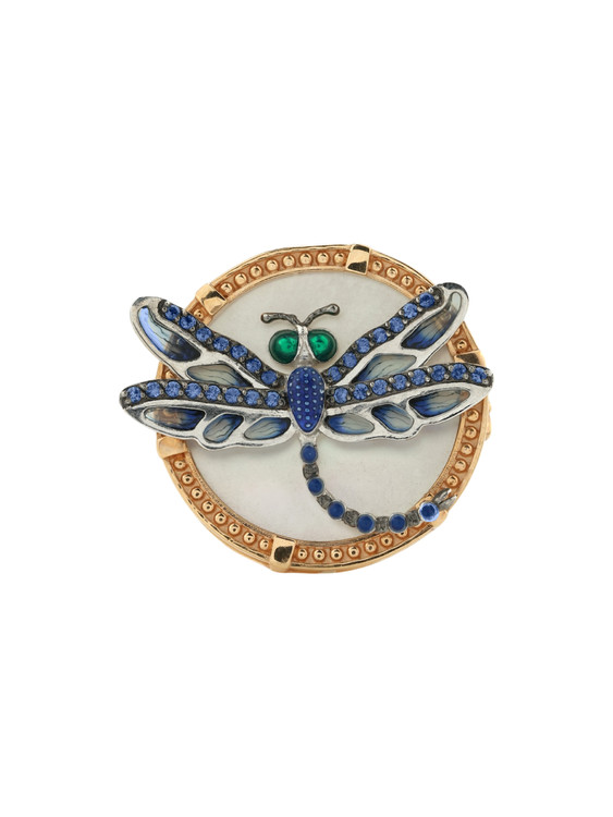Кольцо из золота c сапфиром, эмалью и перламутром