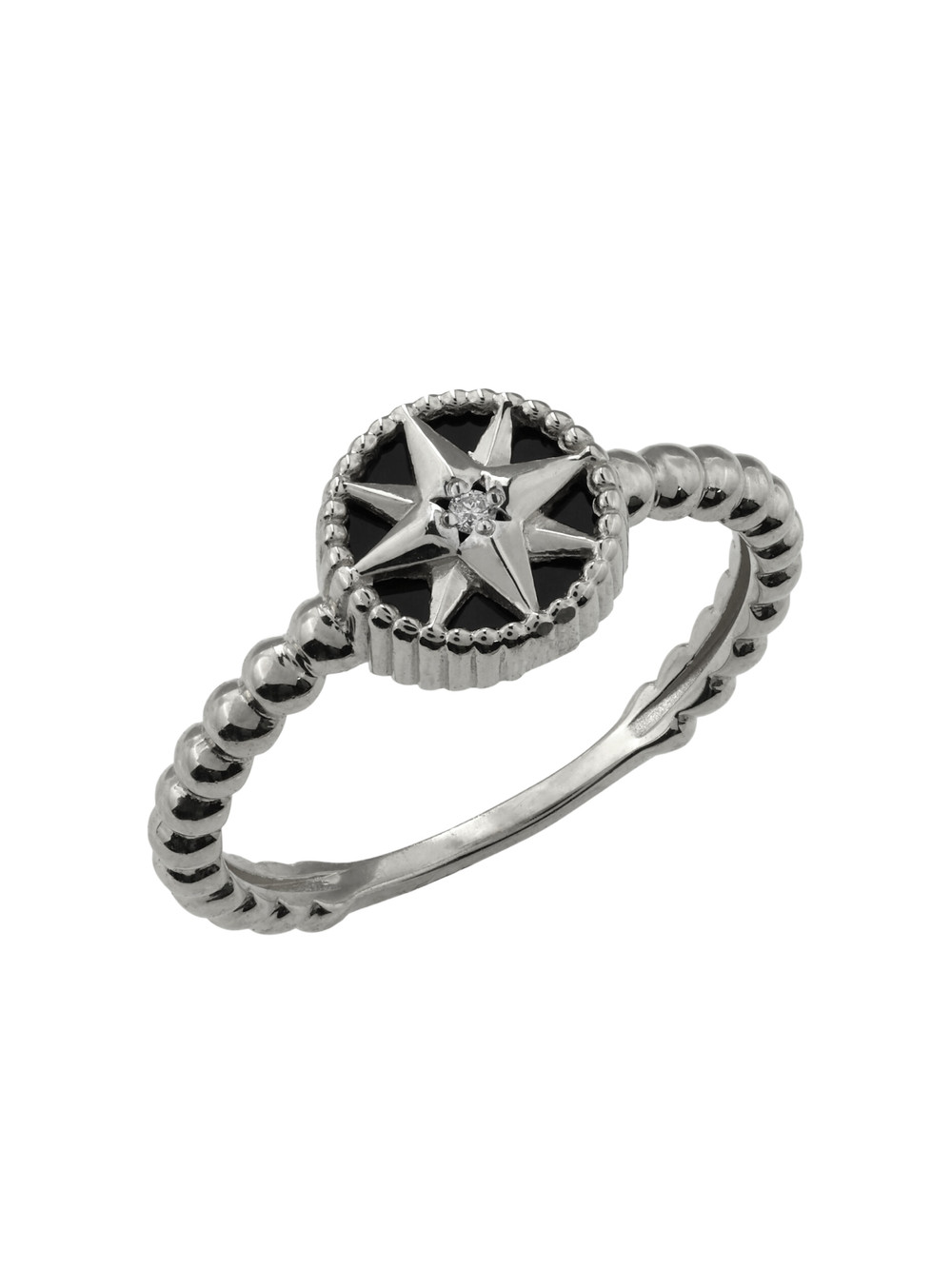 Кольцо из белого золота c бриллиантами и ониксом