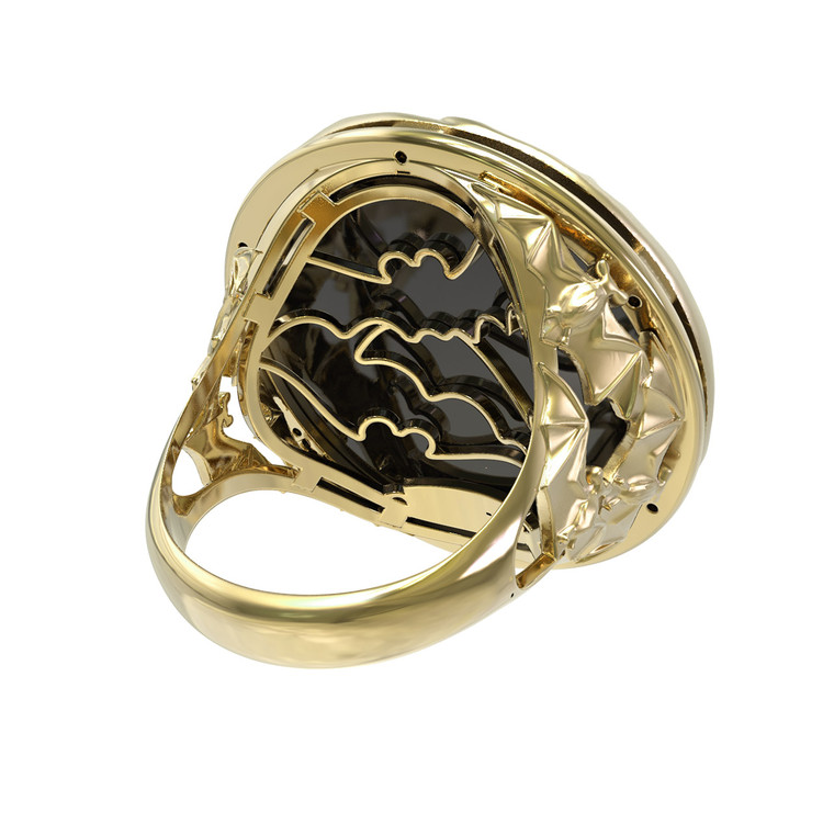 Кольцо из лимонного золота c эмаль и ониксом