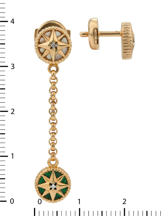 Серьги из золота c бриллиантами, малахитом и перламутром