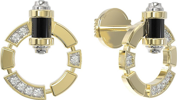 Серьги из лимонного золота c бриллиантами и ониксом