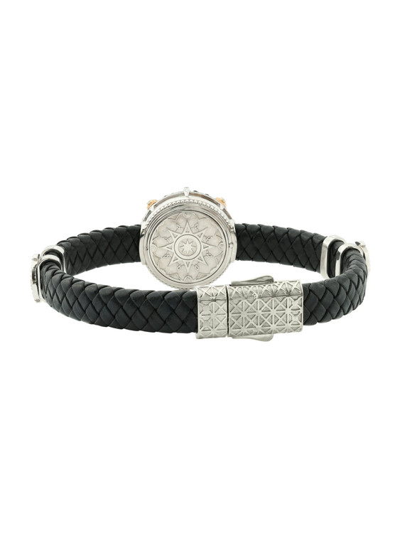 Браслет из белого золота c эмаль , бриллиантами, кожаным шнурком и ониксом