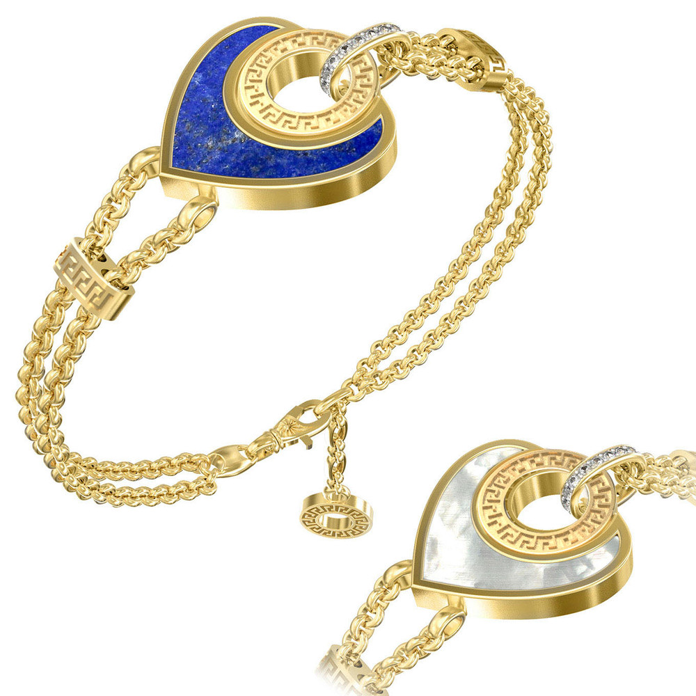 Браслет из лимонного золота c фианитом, лазуритом и перламутром