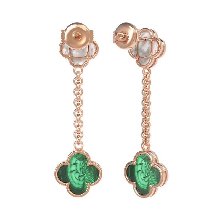 Серьги из золота c малахитом и перламутром