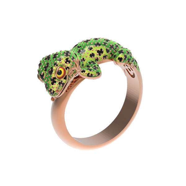 Кольцо из золота c эмалью и рубином