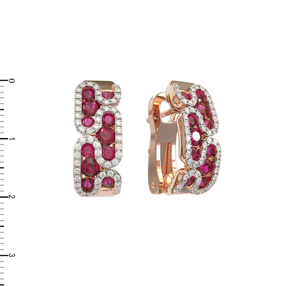 Серьги из золота c бриллиантами и рубином