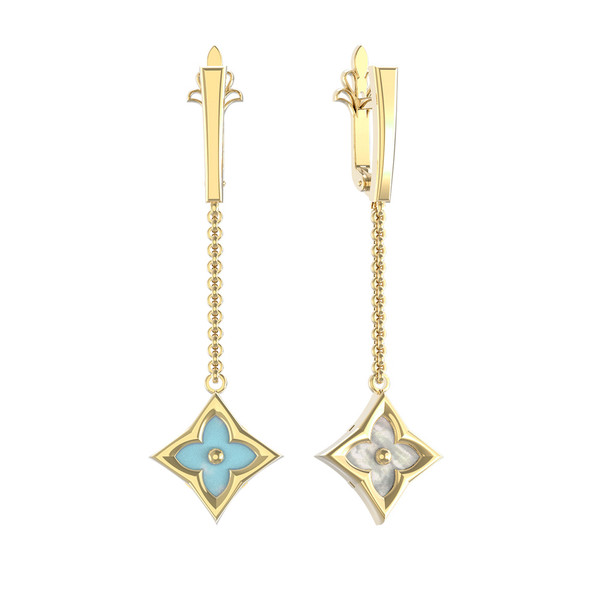 Серьги из лимонного золота c бирюзой и перламутром