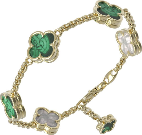 Браслет из лимонного золота c малахитом и перламутром