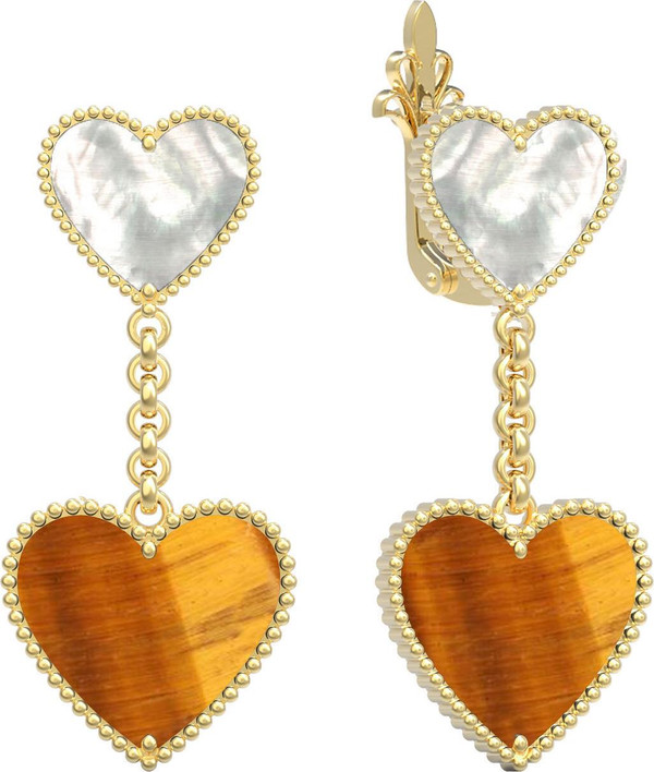 Серьги из лимонного золота c тигровым глазом и перламутром