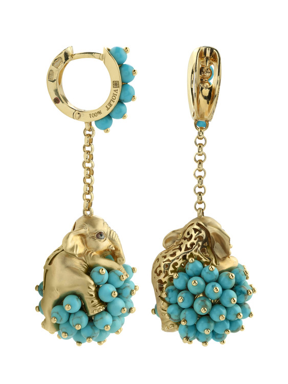 Серьги из лимонного золота c эмалью и бирюзой