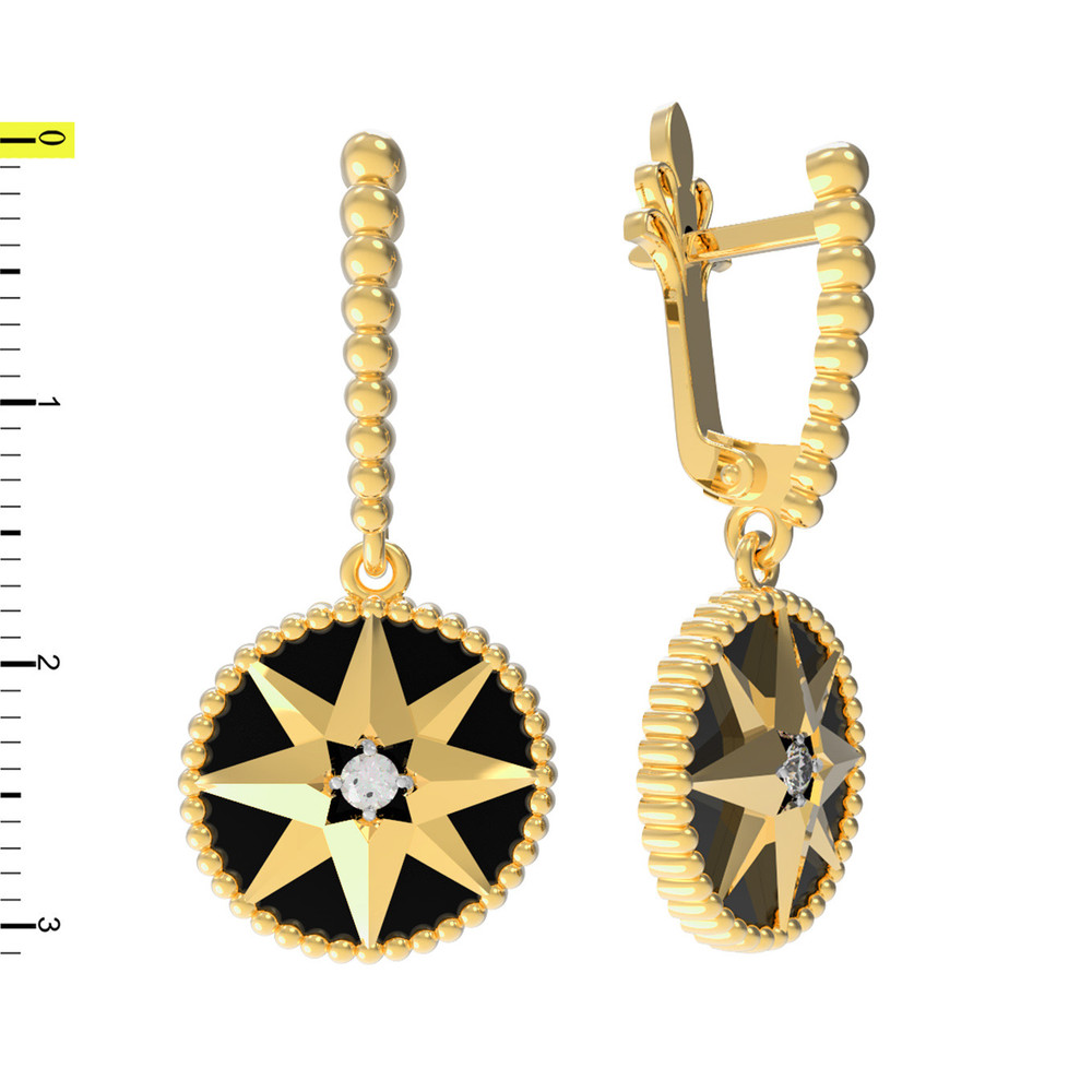 Серьги из лимонного золота c фианитом и ониксом