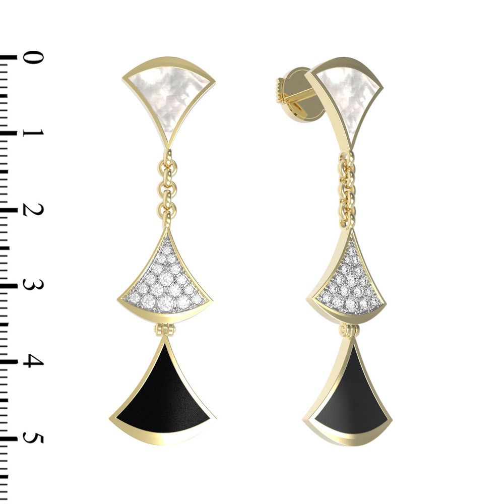 Серьги из лимонного золота c бриллиантами, ониксом и перламутром