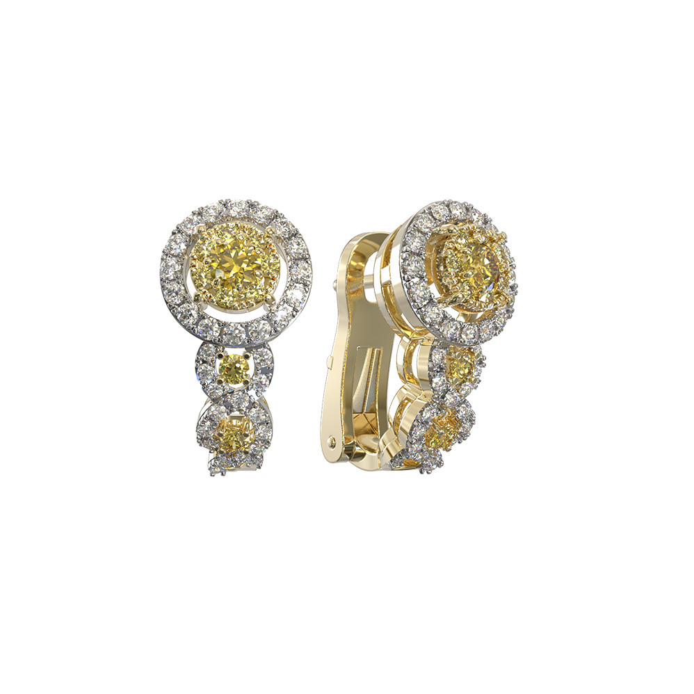 Серьги из лимонного золота c бриллиантами и сапфиром