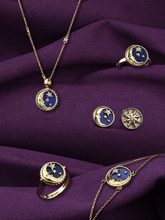 Кольцо из лимонного золота c бриллиантами, лазуритом и перламутром