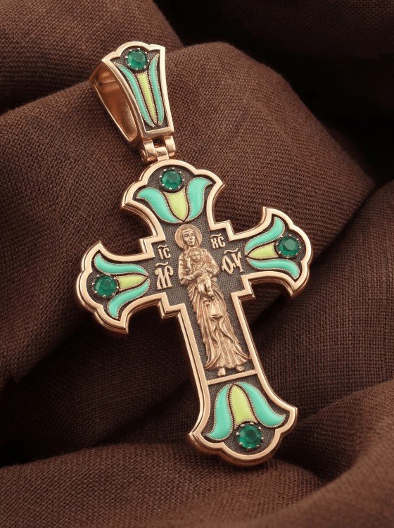 Крест из золота c эмалью и хризопразом