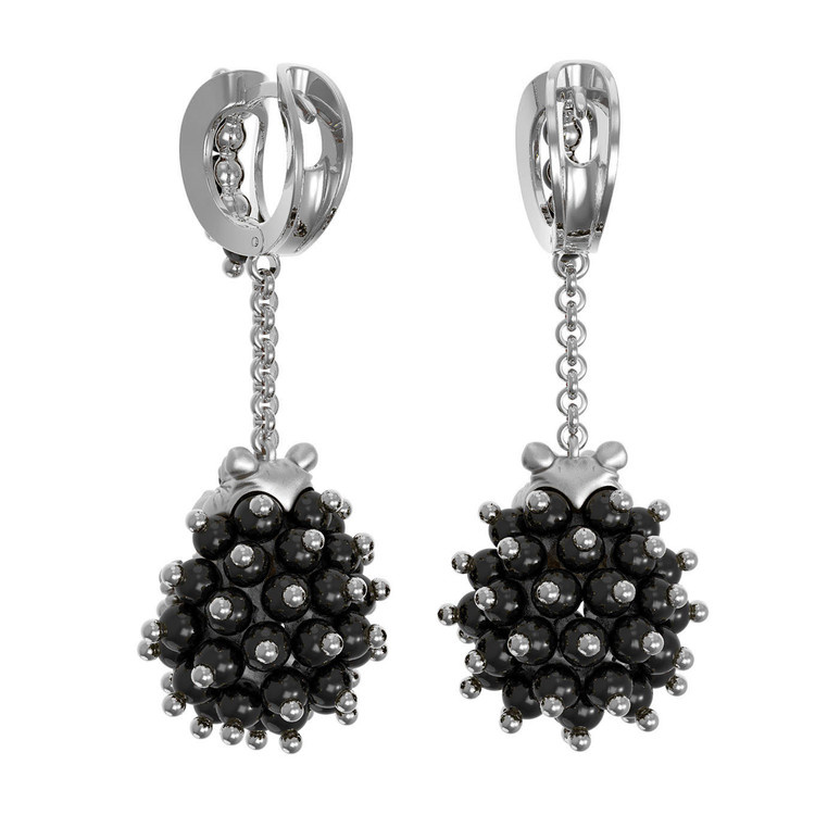 Серьги из белого золота c эмаль и ониксом