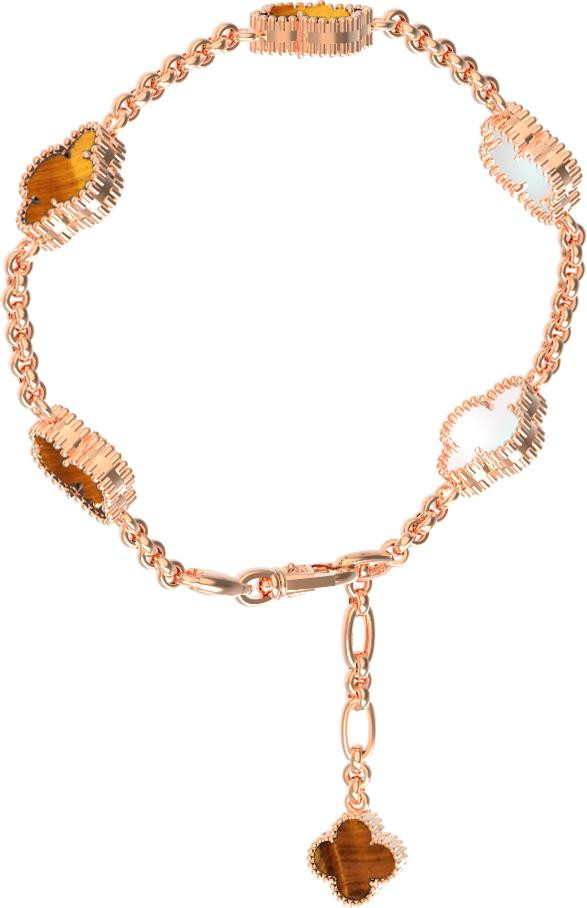 Браслет из золота c тигровым глазом и перламутром