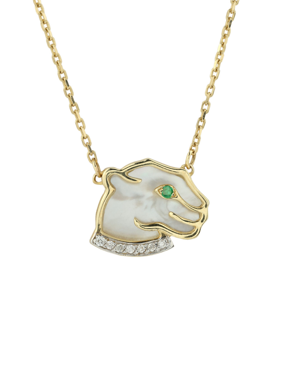 Колье из лимонного золота c бриллиантами, изумрудом и перламутром