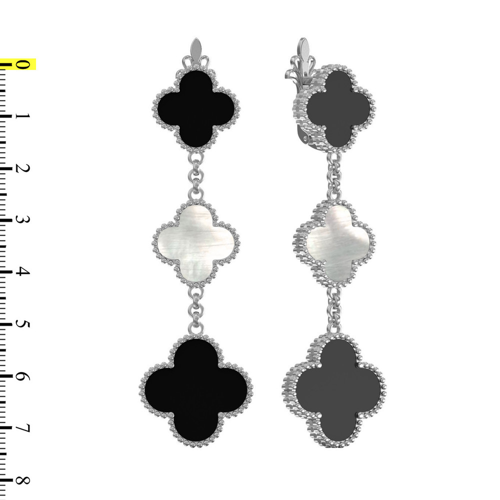 Серьги из белого золота c ониксом и перламутром