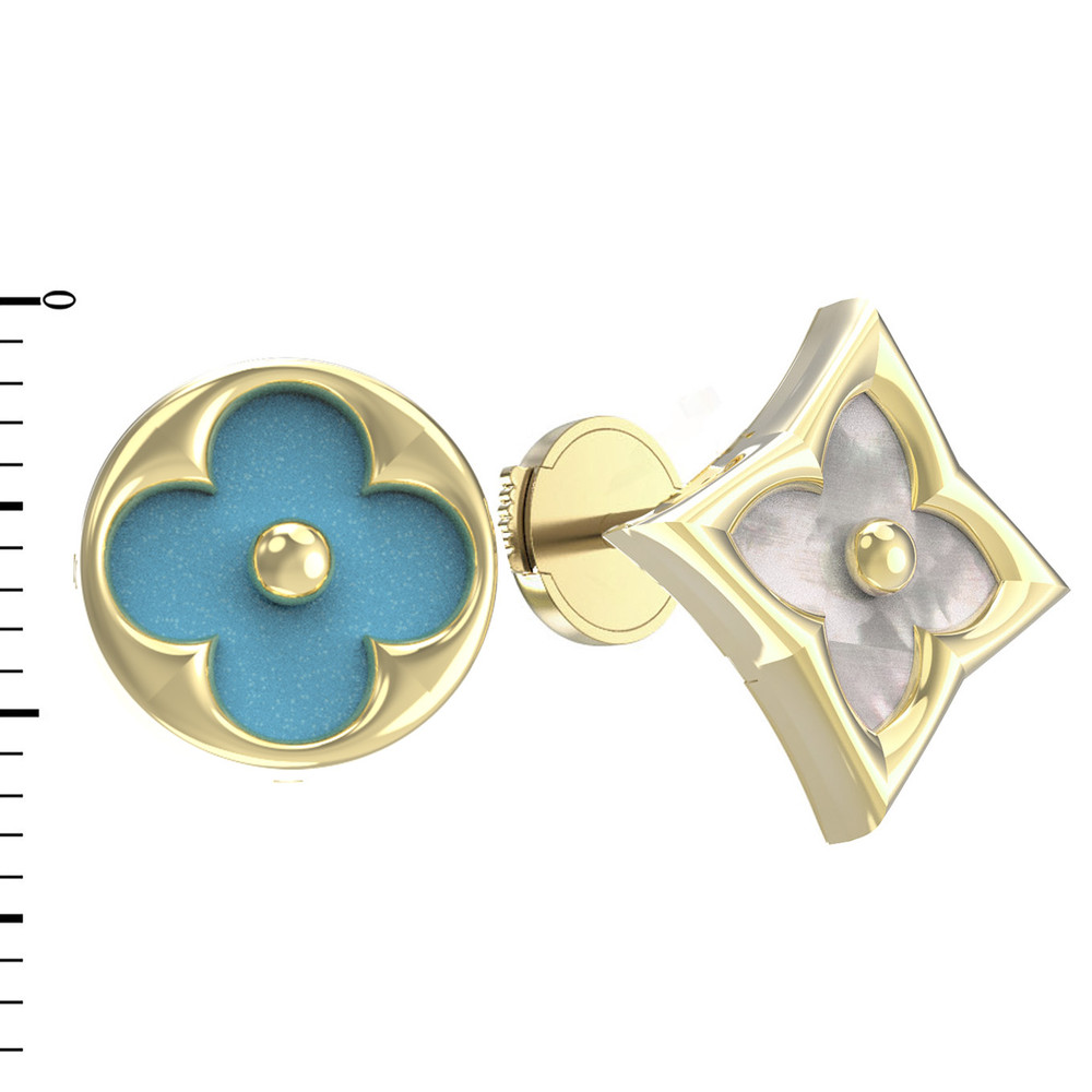 Серьги из лимонного золота c бирюзой и перламутром