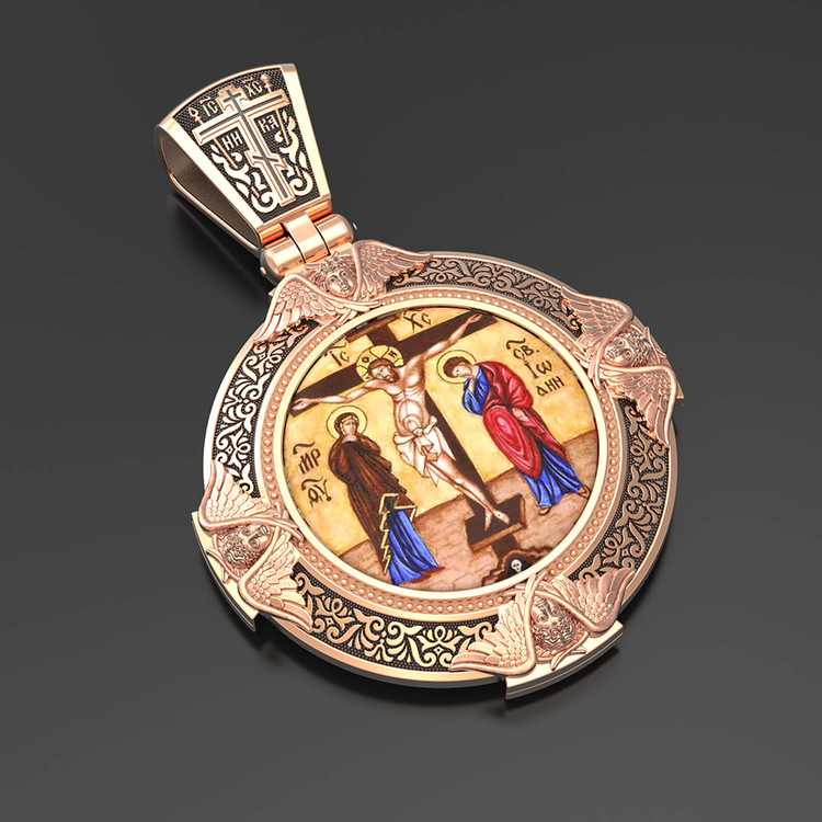 Образок из золота c эмаль , иконописью и темперой