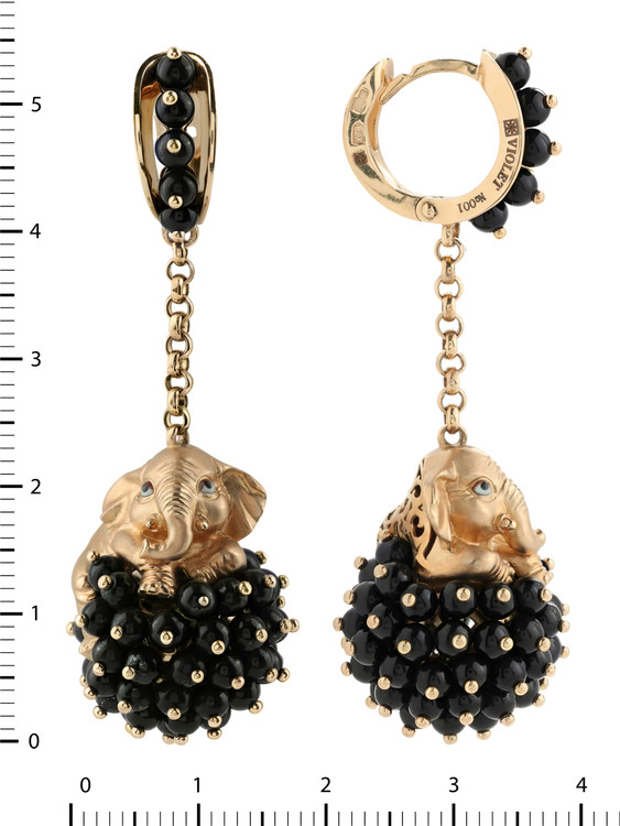 Серьги из золота c эмаль и ониксом