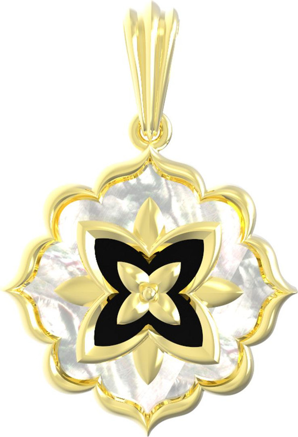 Подвеска из лимонного золота c ониксом и перламутром