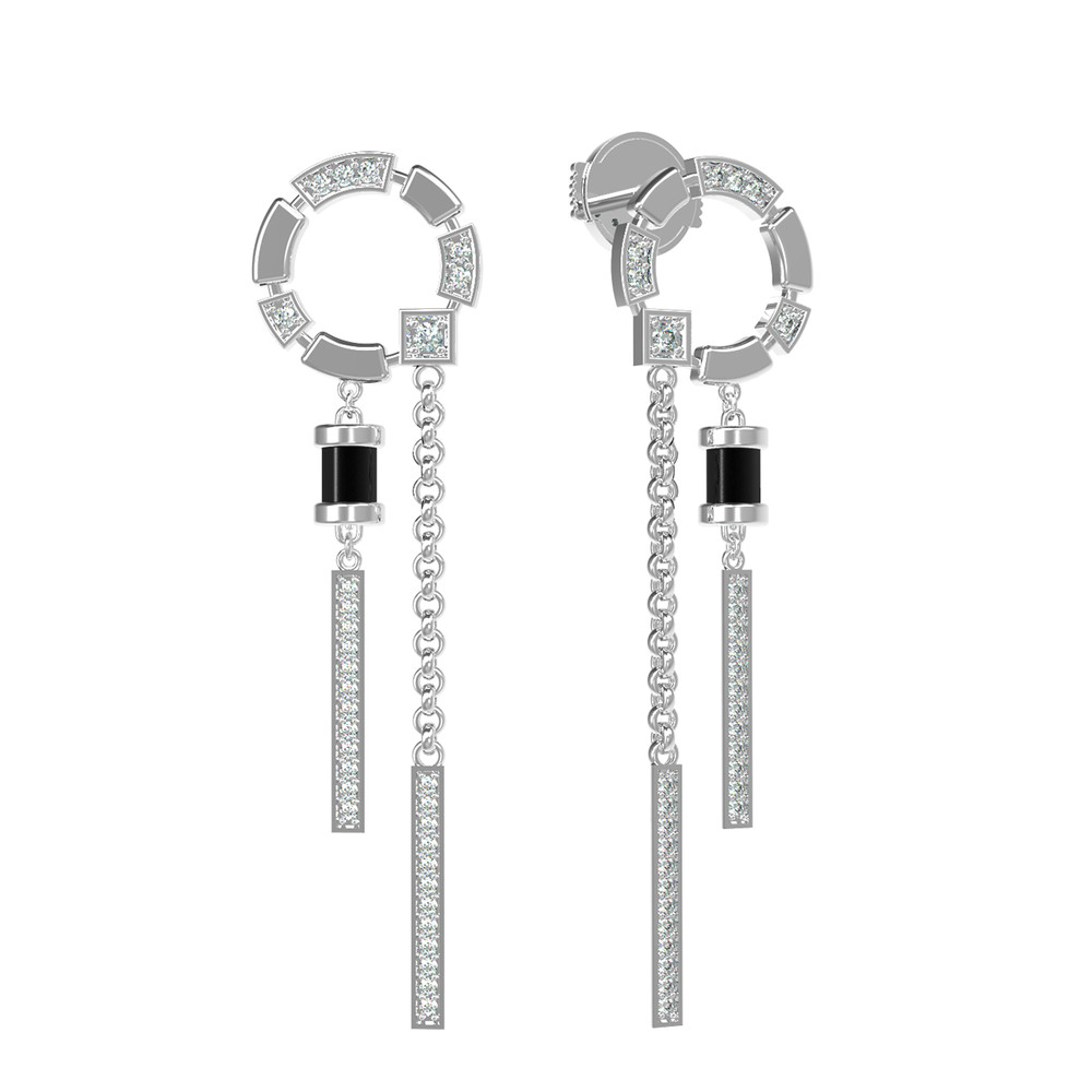 Серьги из белого золота c бриллиантами и ониксом