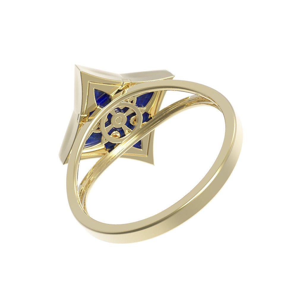 Кольцо из лимонного золота c бриллиантами и лазуритом