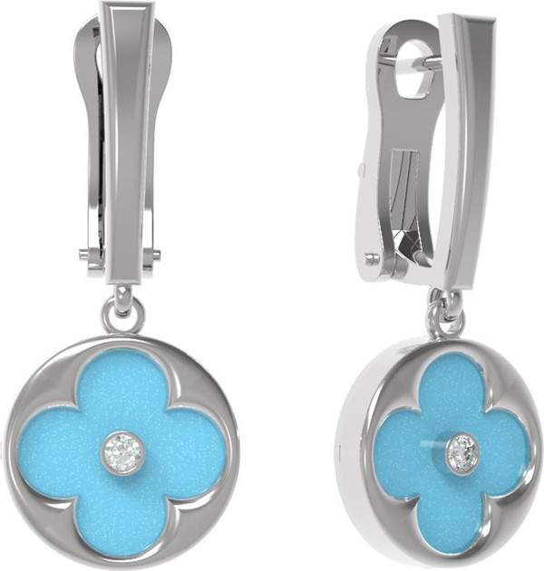 Серьги из белого золота c бриллиантами и бирюзой